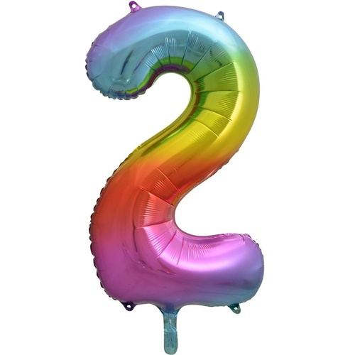 86cm Number 2 Rainbow Splash Foil Balloon #30213772 - Each (Pkgd.) 