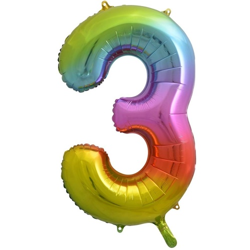 86cm Number 3 Rainbow Splash Foil Balloon #30213773 - Each (Pkgd.) 