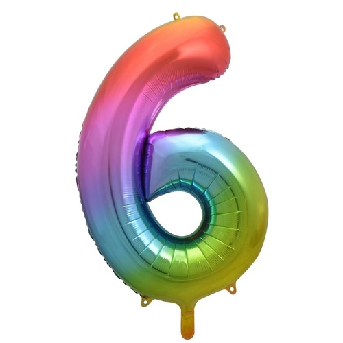 86cm Number 6 Rainbow Splash Foil Balloon #30213776 - Each (Pkgd.)