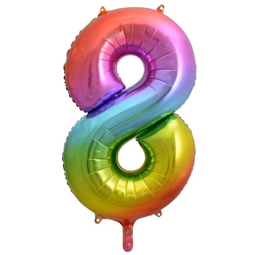 86cm Number 8 Rainbow Splash Foil Balloon #213778 - Each (Pkgd.) 
