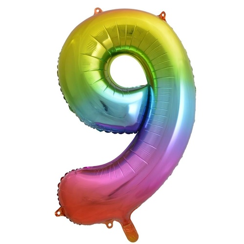 86cm Number 9 Rainbow Splash Foil Balloon #213779 - Each (Pkgd.)