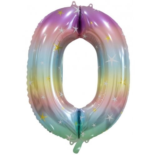 86cm Number 0 Foil Balloon Pastel Rainbow with Stars #30213790 - Each (Pkgd.) 