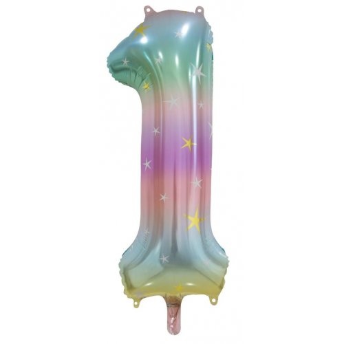 86cm Number 1 Foil Balloon Pastel Rainbow with Stars #30213791 - Each (Pkgd.)