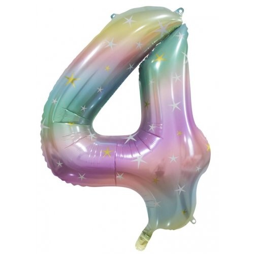 86cm Number 4 Foil Balloon Pastel Rainbow with Stars #30213794 - Each (Pkgd.) 