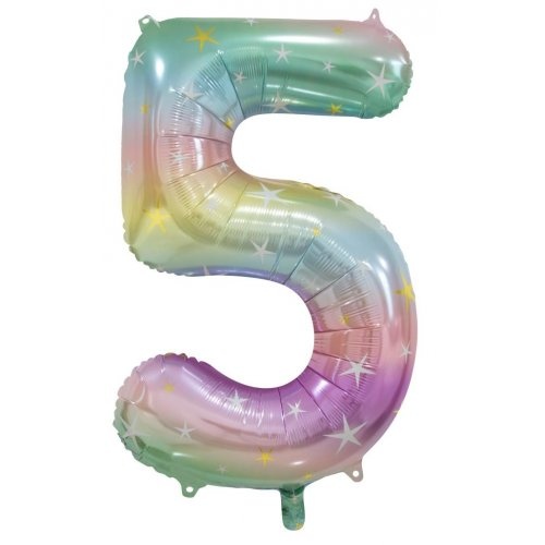 86cm Number 5 Foil Balloon Pastel Rainbow with Stars #30213795 - Each (Pkgd.)