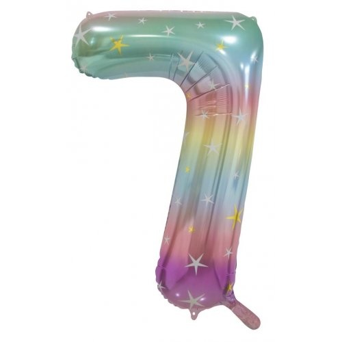 86cm Number 7 Foil Balloon Pastel Rainbow with Stars #213797 - Each (Pkgd.) 