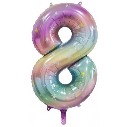 86cm Number 8 Foil Balloon Pastel Rainbow with Stars #213798 - Each (Pkgd.)