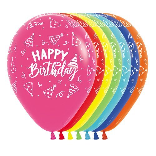 30cm Round Assorted Happy Birthday Hats Sempertex Latex #30221200 - Pack of 50 TEMPORARILY UNAVAILABLE
