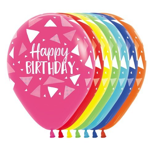 30cm Round Assorted Happy Birthday Triangles Sempertex Latex #30221201 - Pack of 50