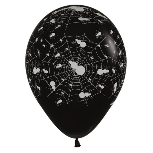 30cm Round Black Spiders Silver Ink Sempertex Latex #30221208 - Pack of 50