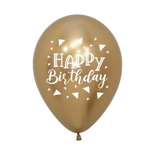 30cm Round Reflex Gold Happy Birthday Triangle Sempertex Latex #3022225425 - Pack of 25