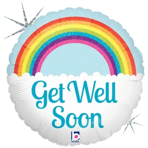 45cm Get Well Soon Rainbow Round Holographic Foil Balloon #3036153H - Each (Pkgd.)  TEMPORARILY UNAVAILABLE