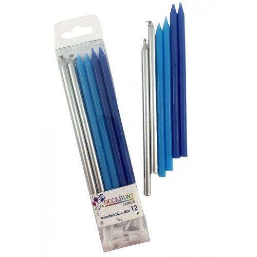 Candles Blues & Metallic Slim 120mm with Holders 12PK #30431195 - Each (Pkgd.) 