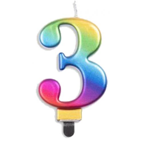 Candle Numeral #3 Rainbow Jumbo #30431233 - Each (Pkgd.)