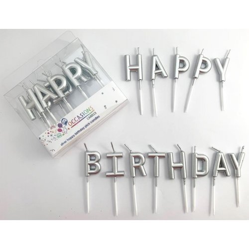 Candle Happy Birthday Pick Metallic Silver #30442610 - Each (Pkgd.)