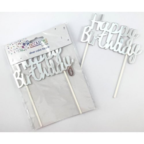 Cake Topper Happy Birthday Metallic Silver #30443001 - Each (Pkgd.) TEMPORARILY UNAVAILABLE