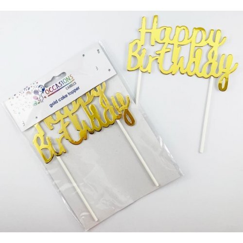 Cake Topper Happy Birthday Metallic Gold #30443002 - Each (Pkgd.)