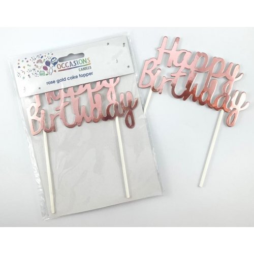 DISC Cake Topper Happy Birthday Metallic Rose Gold #30443003 - Each (Pkgd.)