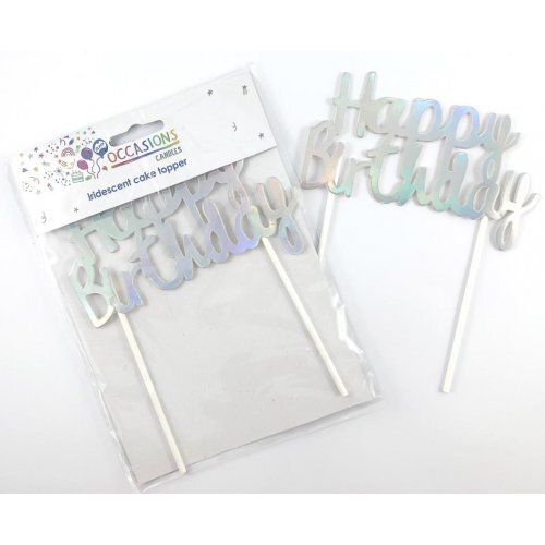 DISC Cake Topper Happy Birthday Metallic Iridescent #30443004 - Each (Pkgd.) 