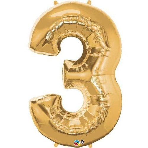 86cm Number Foil Number Three Metallic Gold #30481 - Each (Pkgd.) 
