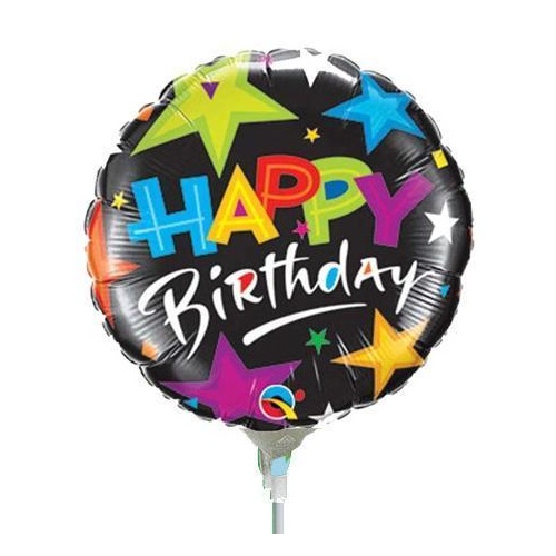 22cm Birthday Brilliant Stars Black #30654AF - Each (Inflated, supplied air-filled on stick) TEMPORARILY UNAVAILABLE