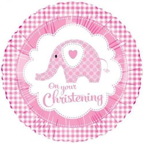 45cm Round Christening Sweet Baby Elephant Pink Foil Balloon #3098819 - Each (Pkgd.)