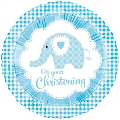 45cm Round Christening Sweet Baby Elephant Blue Foil Balloon #3098820 - Each (Pkgd.)