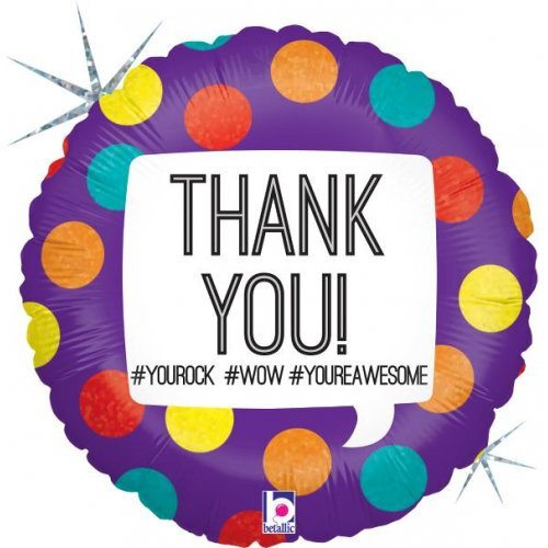 45cm Round Hashtag Thank You Holographic Foil Balloon #30G36169HP - Each (Pkgd.)