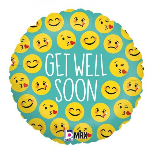 45cm Round Foil Emoji Get Well #30G36580P - Each (Pkgd.) 