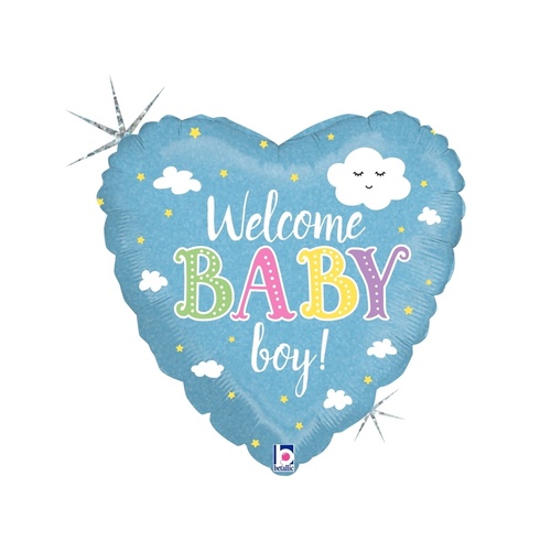 Welcome Baby Boy Heart Holographic Foil Balloon #30G36874H - Each (Pkgd.) 