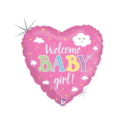 45cm Welcome Baby Girl Heart Holographic Foil Balloon #30G36875H - Each (Pkgd.) 