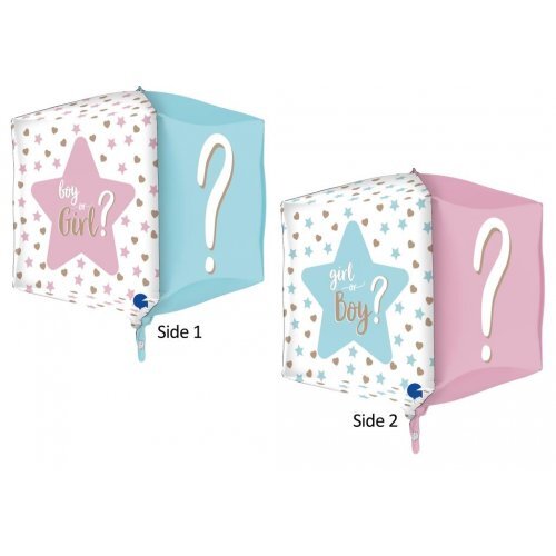 DISC Square 4D Foil Balloon Metallic Square Gender Reveal 38cm #30G74009 - Each (Pkgd)