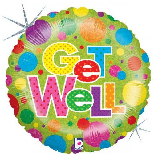 45cm Round Lots a Dots Get Well Holographic Foil Balloon #30G86371HP - Each (Pkgd.) 