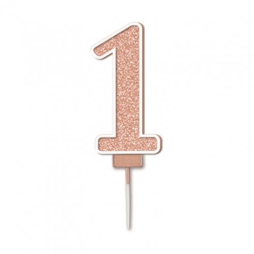 Candle Numeral #1 Sparkling Fizz Rose Gold (7.5cm) #30OT656017 - Each (Pkgd.) 