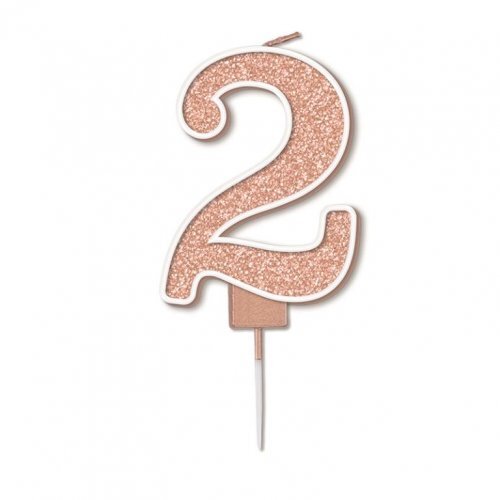 Candle Numeral #2 Sparkling Fizz Rose Gold (7.5cm) #30OT656024 - Each (Pkgd.)