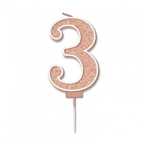 Candle Numeral #3 Sparkling Fizz Rose Gold (7.5cm) #30OT656031 - Each (Pkgd.)