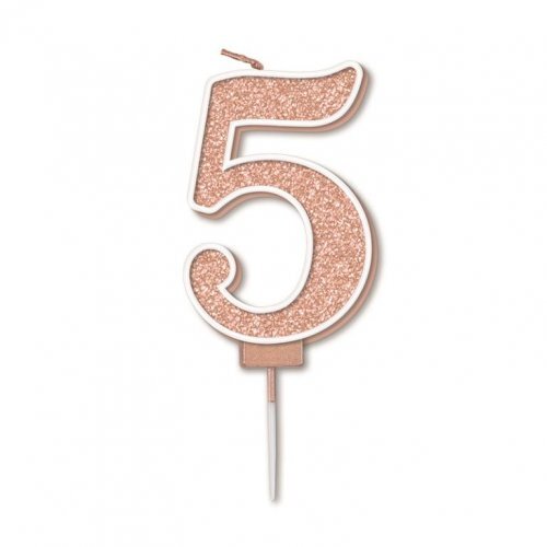 Candle Numeral #5 Sparkling Fizz Rose Gold (7.5cm) #30OT656055 - Each (Pkgd.)