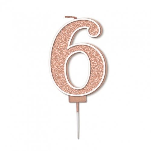 Candle Numeral #6 Sparkling Fizz Rose Gold (7.5cm) #30OT656062 - Each (Pkgd.)
