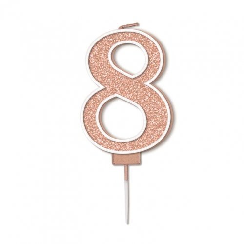 Candle Numeral #8 Sparkling Fizz Rose Gold (7.5cm) #30OT656086 - Each (Pkgd.)