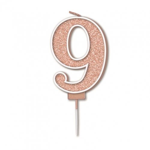 Candle Numeral #9 Sparkling Fizz Rose Gold (7.5cm) #30OT656093 - Each (Pkgd.)
