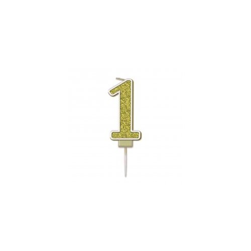 Candle Numeral #1 Sparkling Fizz Gold (7.5cm) #30OT656116 - Each (Pkgd.) TEMPORARILY UNAVAILABLE