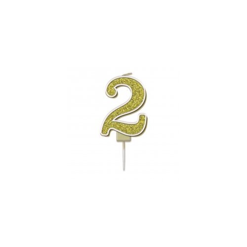 Candle Numeral #2 Sparkling Fizz Gold (7.5cm) #30OT656123 - Each (Pkgd.)