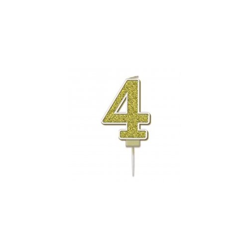 Candle Numeral #4 Sparkling Fizz Gold (7.5cm) #30OT656147 - Each (Pkgd.)