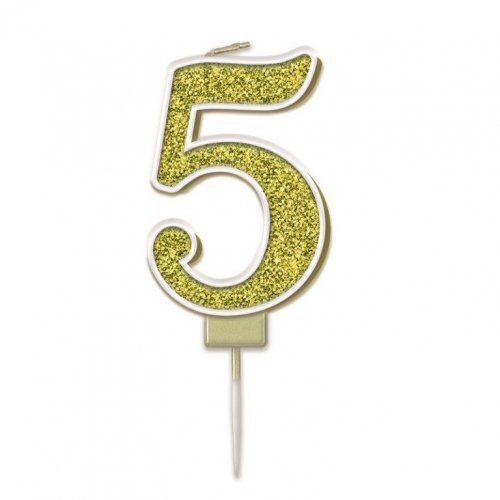Candle Numeral #5 Sparkling Fizz Gold (7.5cm) #30OT656154 - Each (Pkgd.)