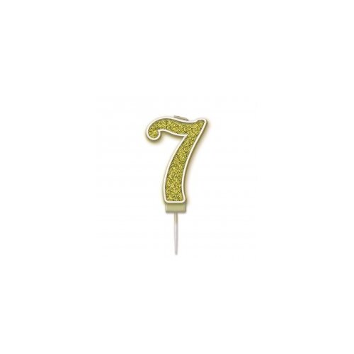 Candle Numeral #7 Sparkling Fizz Gold (7.5cm) #30OT656178- Each (Pkgd.)