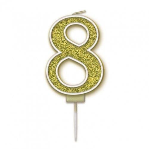 Candle Numeral #8 Sparkling Fizz Gold (7.5cm) #30OT656185 - Each (Pkgd.)