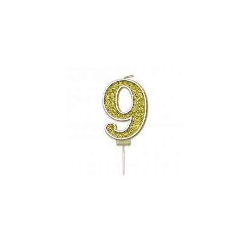 Candle Numeral #9 Sparkling Fizz Gold (7.5cm) #30OT656192 - Each (Pkgd.)