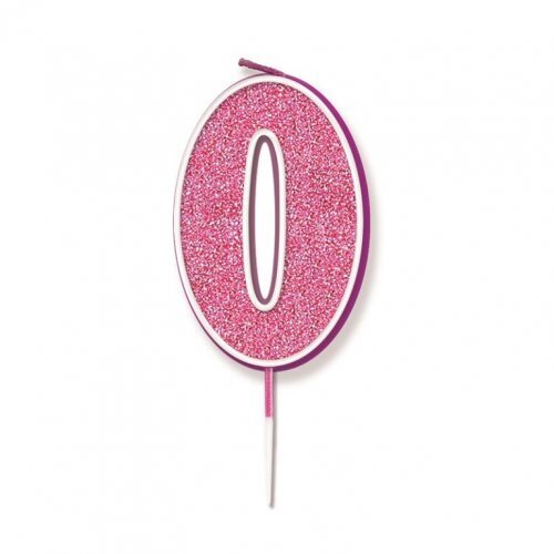 Candle Numeral #0 Sparkling Fizz Pink (7.5cm) #30OT656208 - Each (Pkgd.)