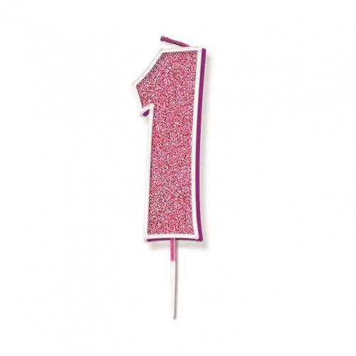 Candle Numeral #1 Sparkling Fizz Pink (7.5cm) #30OT656215 - Each (Pkgd.)