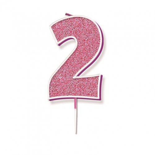 Candle Numeral #2 Sparkling Fizz Pink (7.5cm) #30OT656222 - Each (Pkgd.)